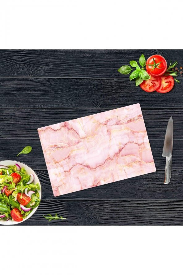 Saban Pembe Mermer Görünümlü | Cam Kesme Tahtası - Cam Kesme Tablası | 20 Cm X 30 Cm ürün görseli