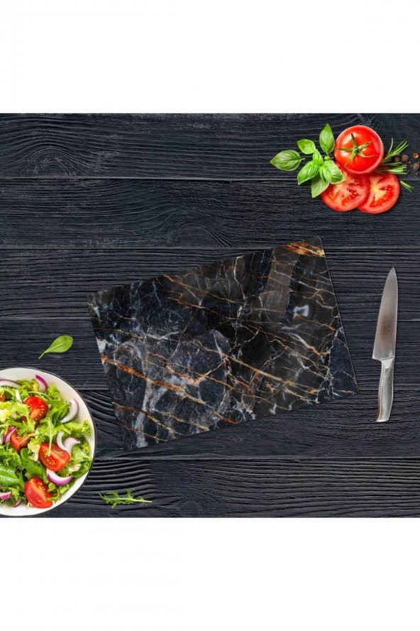 Saban Yaldızlı Mermer Görünümlü Cam Kesme Tahtası Cam Kesme Tablası 20 Cm X 30 Cm ürün görseli