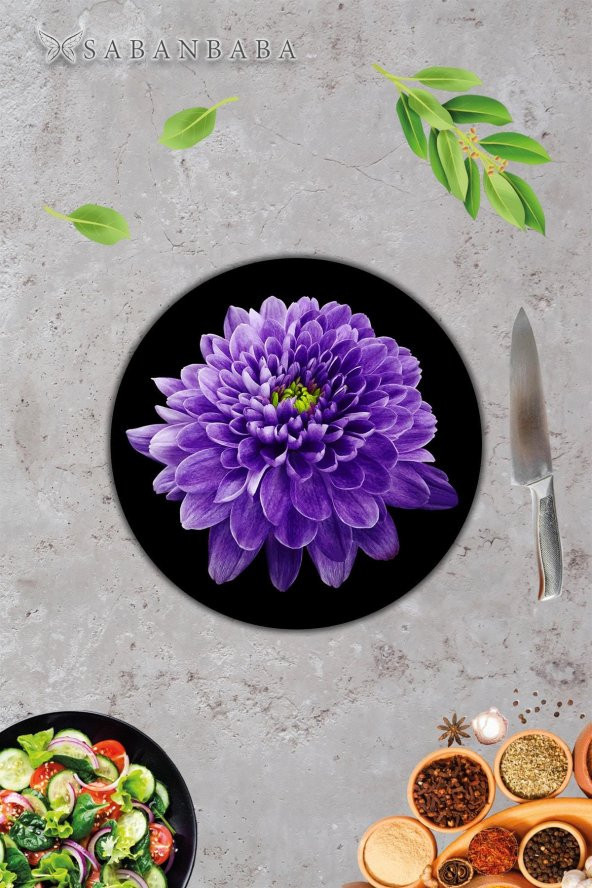 Dekoratif Cam Kesme Tahtası Mor Orkide Çap 32 cm | Cam Kesme Tablası - 2