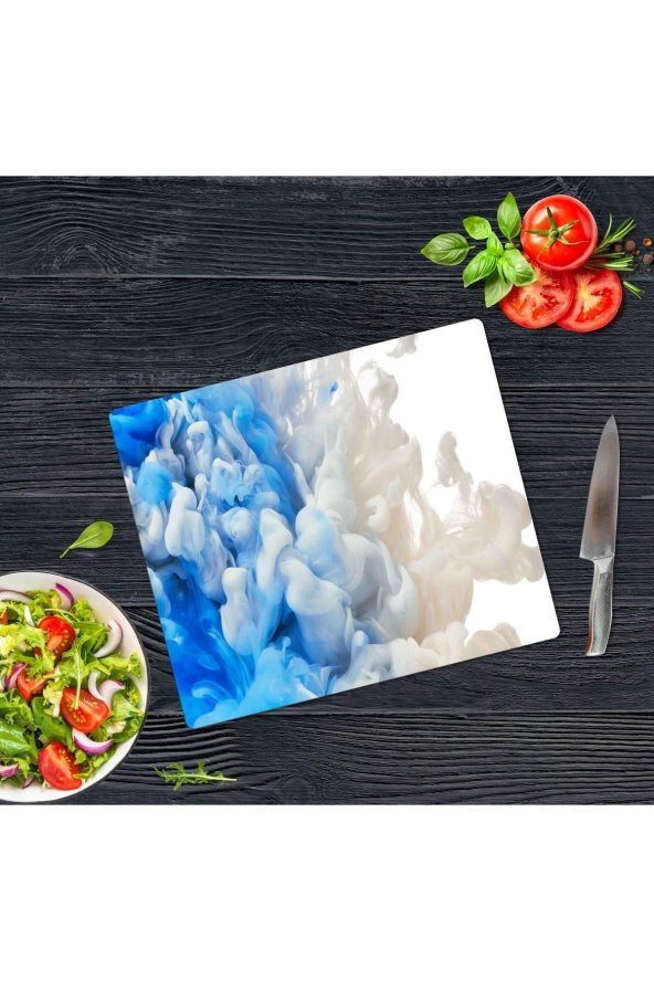 Dekoratif Cam Kesme Tahtası Mavi Duman 29 x 34 cm | Cam Kesme Tablası