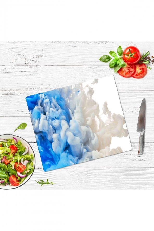 Dekoratif Cam Kesme Tahtası Mavi Duman 29 x 34 cm | Cam Kesme Tablası - 2