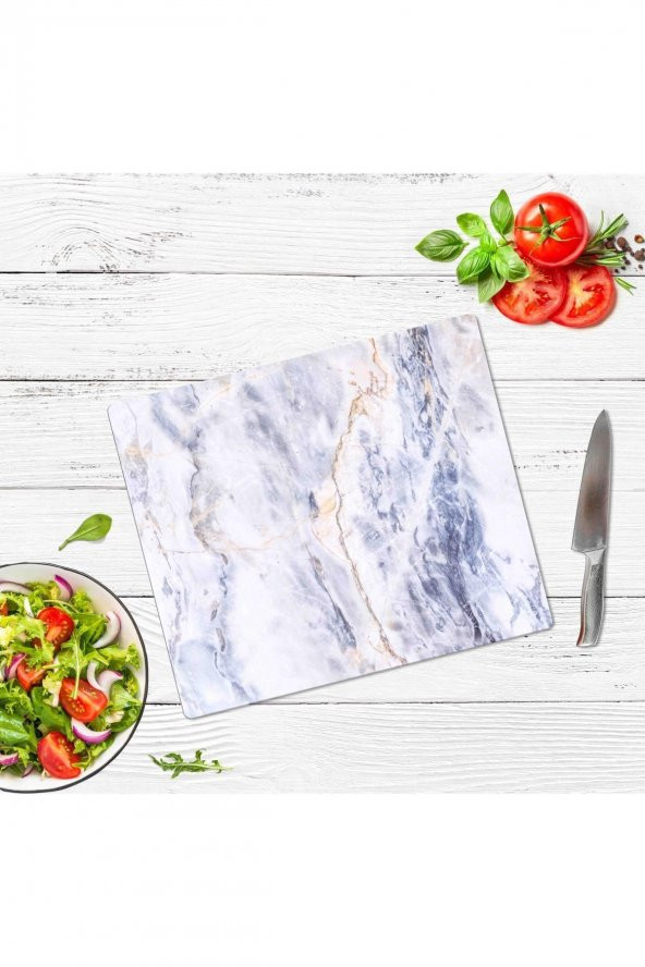 Dekoratif Cam Kesme Tahtası Mavi Mermer 29 x 34 cm | Cam Kesme Tablası - 2