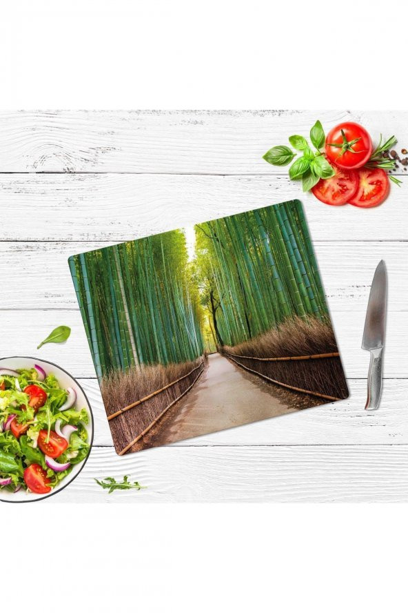 Dekoratif Cam Kesme Tahtası Bambu Yol 29 cm x 34 cm | Cam Kesme Tablası - 2