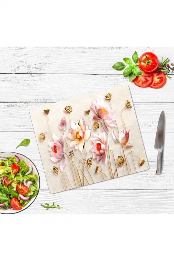 Dekoratif Cam Kesme Tahtası Ballı Çiçek 29 x 34 cm | Cam Kesme Tablası - 2