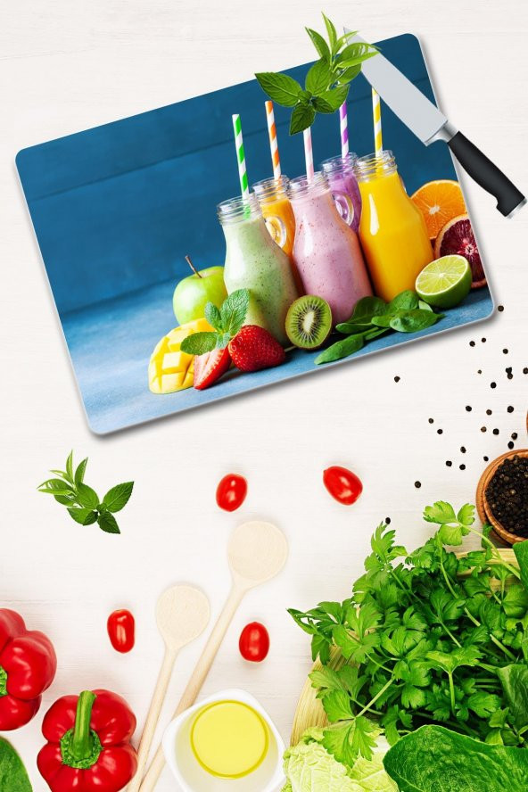 Dekoratif Cam Kesme Tahtası 30cm x 40cm Milkshake - 2