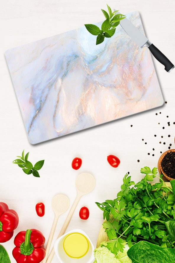 Dekoratif Cam Kesme Tahtası 30cm x 40cm  Ezgi  Mermer Görünümlü - 2