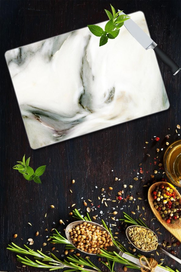 Dekoratif Cam Kesme Tahtası 30cm x 40cm Dalgalı Black  Mermer Görünümlü