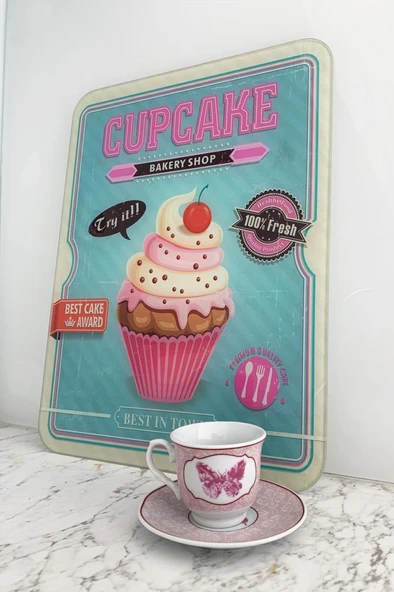 30x40 cm Cam Kesme Tahtası Cupcake - Resim 3