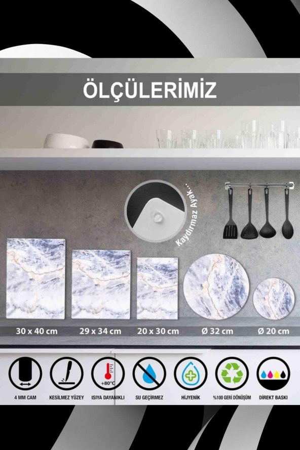 Dekoratif Cam Kesme Tahtası 30cm x 40cm Tea Tıme - 2