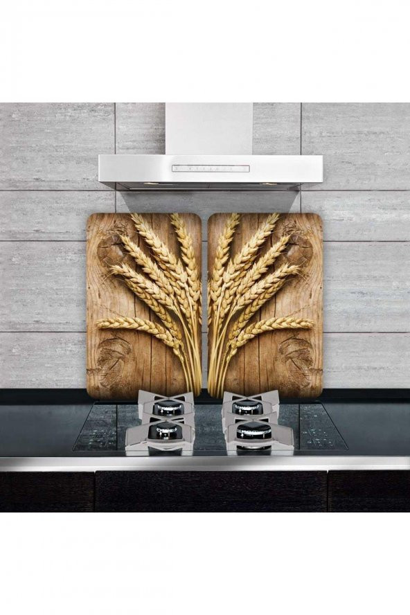 Cam Ocak Koruyucu ve Kesim Tablası Başak 2 (80cm x 52cm) 2 Parça, 5li Ocaklar - Resim 2