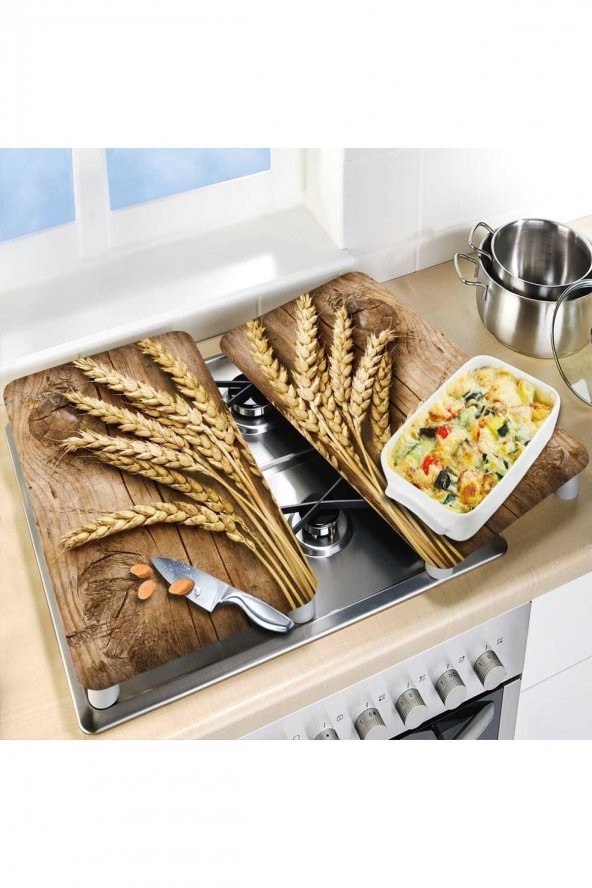 Cam Ocak Koruyucu ve Kesim Tablası Başak 2 (80cm x 52cm) 2 Parça, 5li Ocaklar - Resim 3