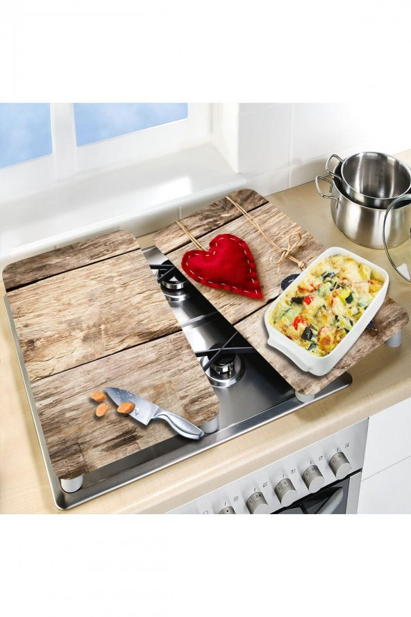 Cam Ocak Koruyucu ve Kesim Tablası Asılı Kalpler (80cm x 52cm) 2 Parça, 5li Ocaklar - 2