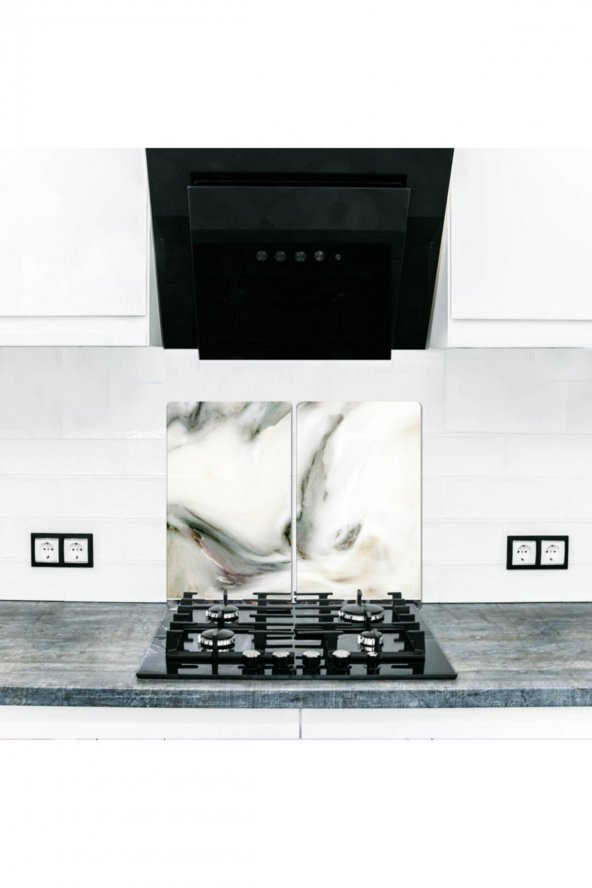 2 li 40x52 cm Dalgalı Mermer Desenli Cam Kesim Tablası ve Ocak Koruma ürün görseli
