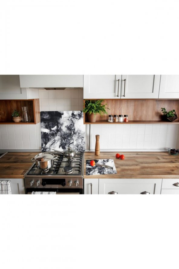 Takım Halinde Sis 20x30 Cm Kesme Tablası Ve 60x52cm Cam Ocak Koruyucu 4lü Ocaklar