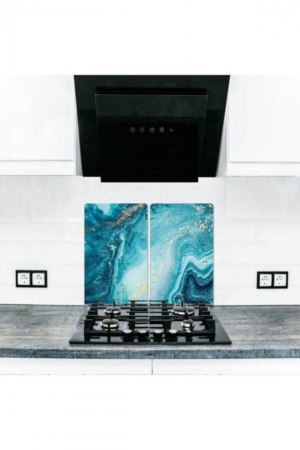 2 li 30x52 cm Okyanus Desenli Kesim Tablası ve Ocak Koruyucu ürün görseli