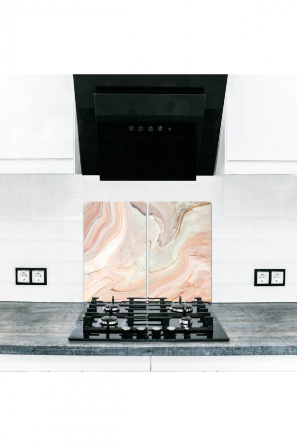 2 li 40x52 cm Topraklı Mermer Desenli Cam Kesim Tablası ve Ocak Koruma ürün görseli