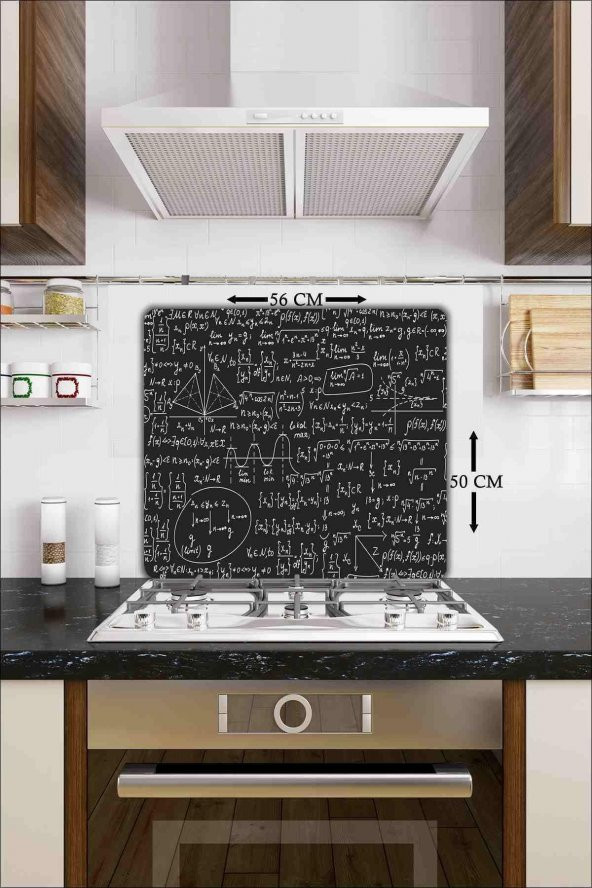 Cam Ocak Koruyucu Ve Cam Kesme Tahtası Matematik 50 cm x 56 cm Tek Parça - Resim 2