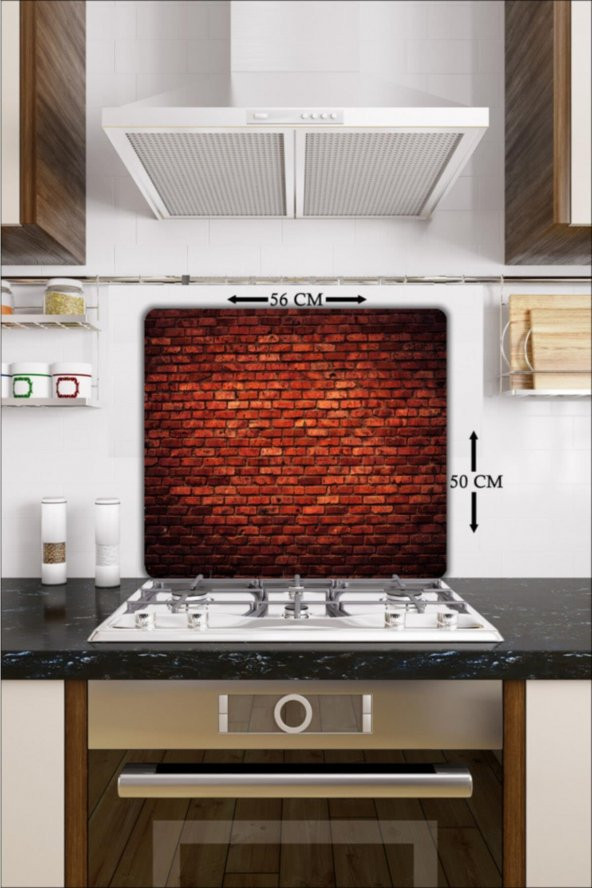 Cam Ocak Koruyucu Ve Cam Kesme Tahtası Kırmızı Tuğla 50 cm x 56 cm Tek Parça ürün görseli