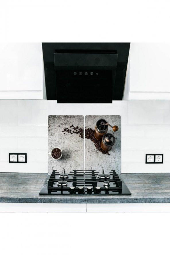 2 li 30x52 cm Benim Kahvem Desenli Kesim Tablası ve Ocak Koruyucu