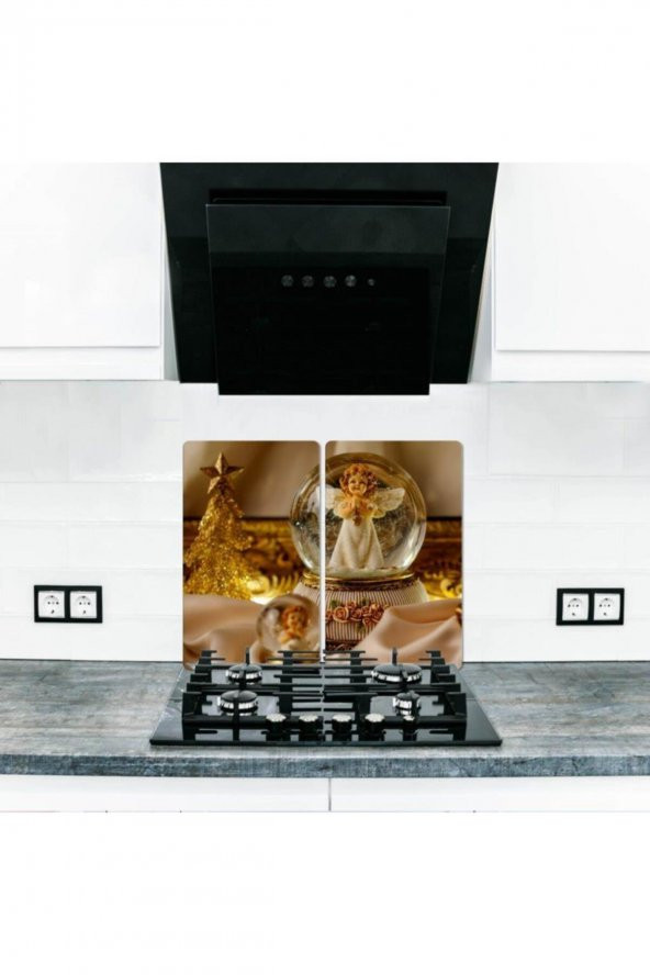 Cam Ocak Arkası Koruyucu ve Kesme Tahtası Beyaz Melek | 30cm x 52cm 2li ürün görseli