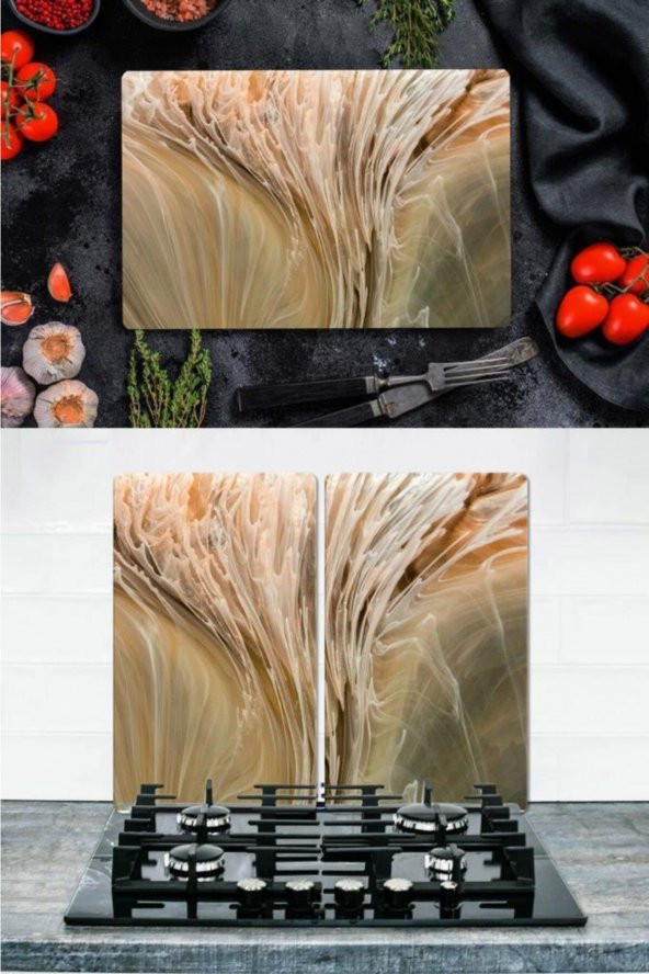 Takım Halinde Açık Dalga  20x30 cm Kesme Tablası ve 60x52cm Cam Ocak Koruyucu 4lü Ocaklar
