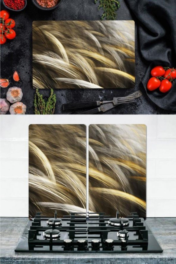 Takım Halinde Hasat  20x30 cm Kesme Tablası ve 60x52cm Cam Ocak Koruyucu 4lü Ocaklar - 1