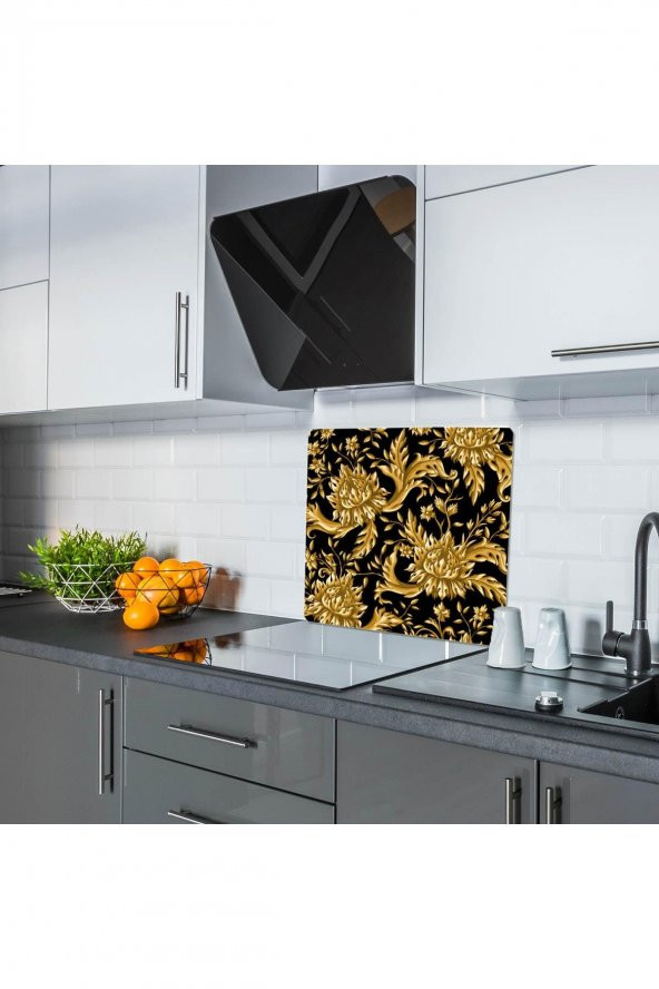 Saban Altın Varak Cam Ocak Arkası Koruyucu Ve Kesme Tablası 50x56 cm ürün görseli