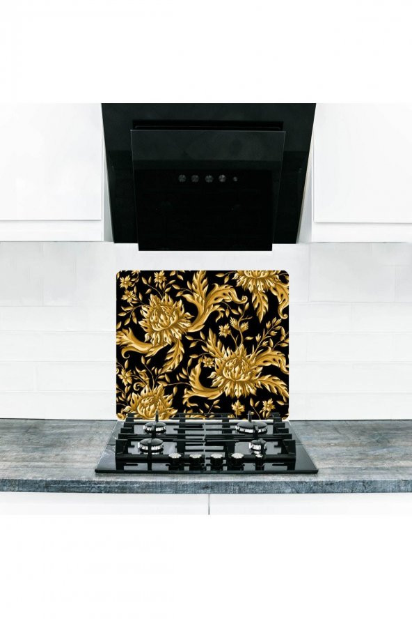 Saban Altın Varak Cam Ocak Arkası Koruyucu Ve Kesme Tablası 50x56 cm - Resim 2