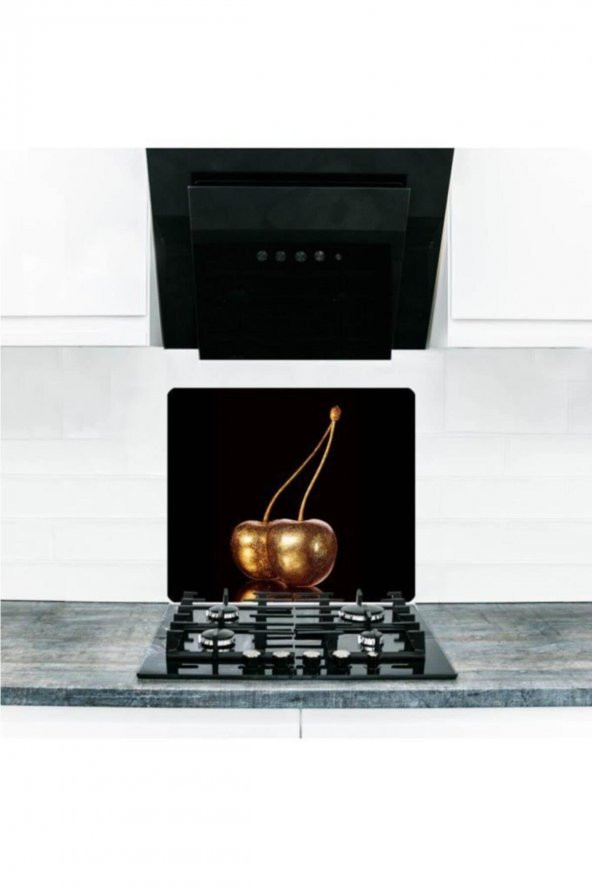 Cam Ocak Arkası Koruyucu ve Kesme Tablası Altın Kiraz| 50 cm x 56 cm ürün görseli