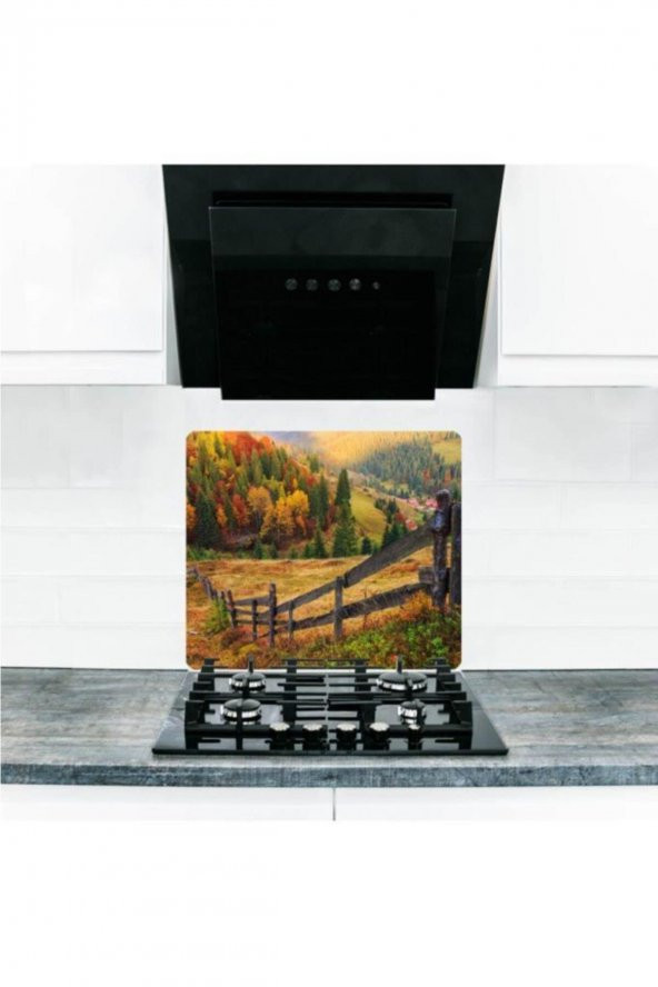 Cam Ocak Arkası Koruyucu ve Kesme Tablası Çiftlik | 50 cm x 56 cm ürün görseli