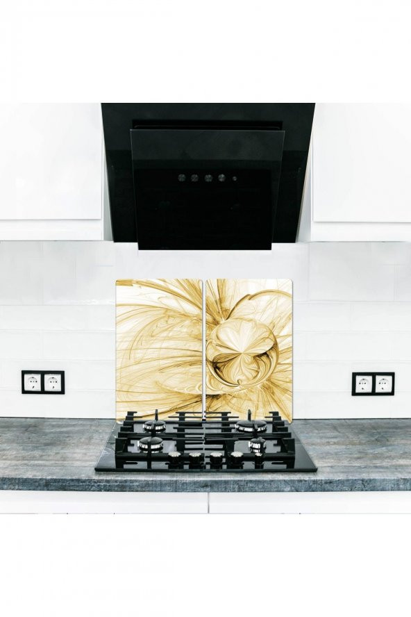 Cam Ocak Koruyucu ve Kesme Tablası Altın Damla | 60 cm x 52 4lü Ocaklar ürün görseli