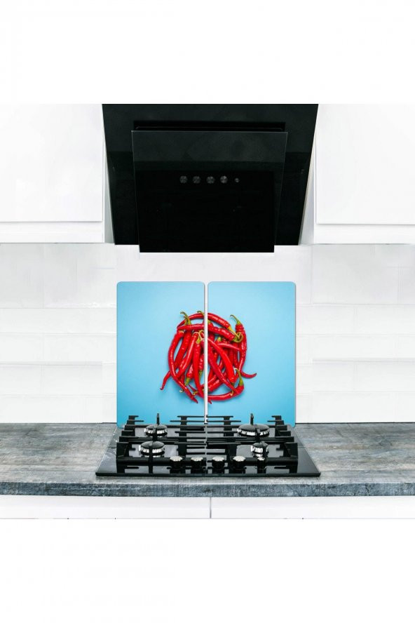 Cam Ocak Koruyucu ve Kesim Tablası Kızıl (60cm x 52cm) 2 Parça,4lü Ocaklar ürün görseli