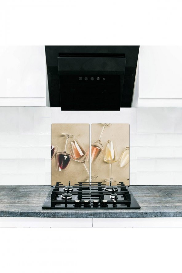 Cam Ocak Koruyucu ve Kesim Tablası Açık Şarap (80cm x 52cm) 2 Parça, 5li Ocaklar ürün görseli