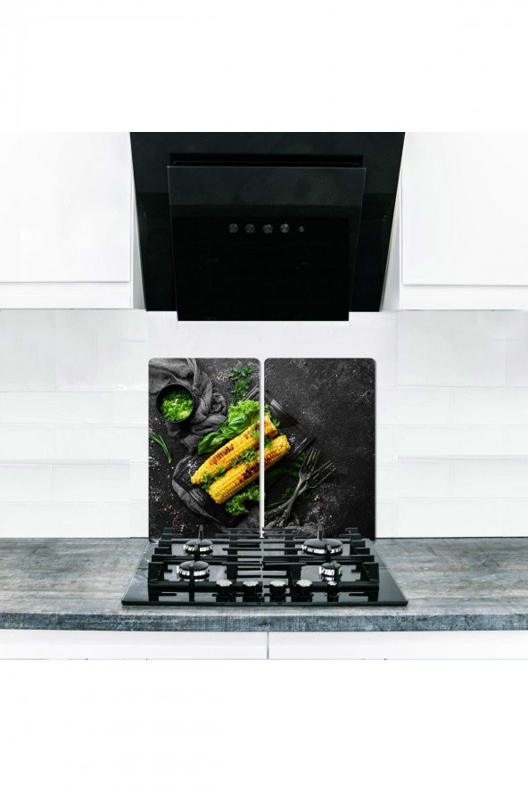 Cam Ocak Koruyucu ve Kesim Tablası Mısır (60cm x 52cm) 2 Parça, 4lü Ocaklar ürün görseli