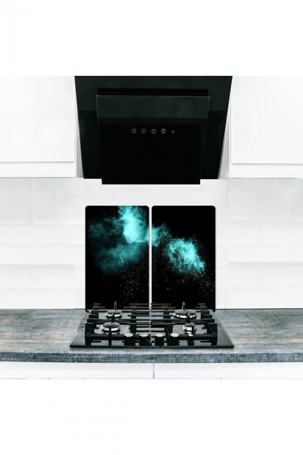 Cam Ocak Koruyucu ve Kesim Tablası Blue (60cm x 52cm) 2 Parça, 4lü Ocaklar ürün görseli