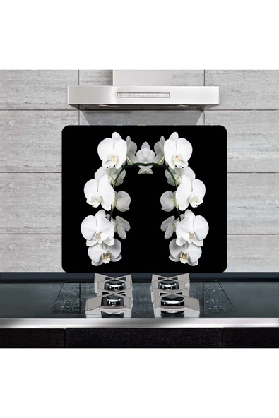 50x56 cm Beyaz Orkide Cam Ocak Koruyucu ürün görseli