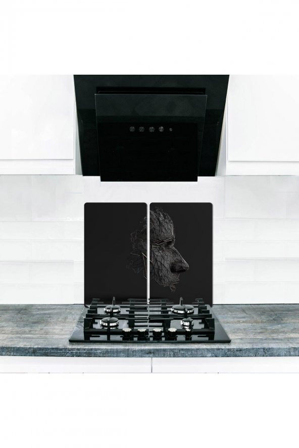 Cam Ocak Koruyucu ve Kesim Tablası Kara  (80cm x 52cm) 2 Parça, 5li Ocaklar ürün görseli