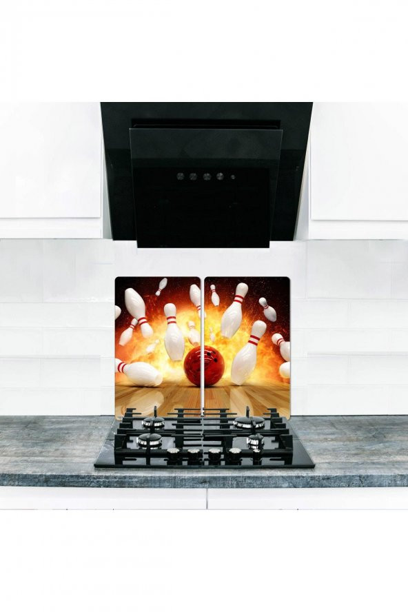 Cam Ocak Koruyucu ve Kesim Tablası Bowling (60cm x 52cm) 2 Parça, 4lü Ocaklar ürün görseli