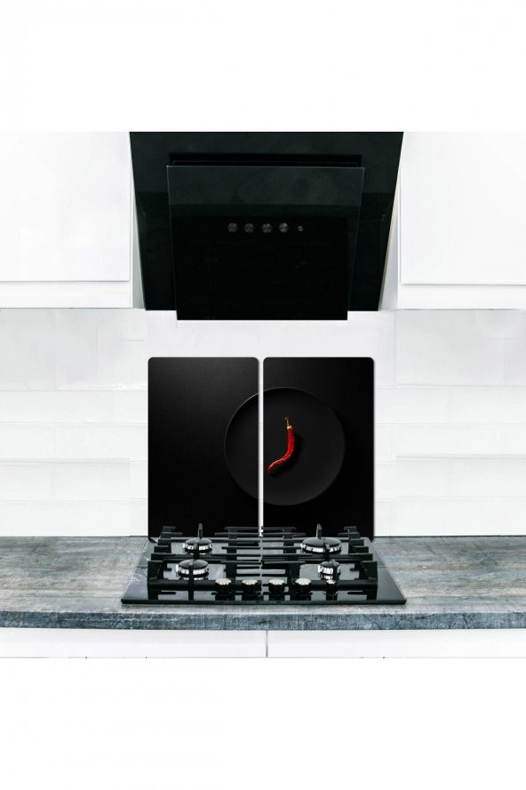 Cam Ocak Koruyucu ve Kesim Tablası Kızıl Biber  (60cm x 52cm) 2 Parça, 4lü Ocaklar ürün görseli