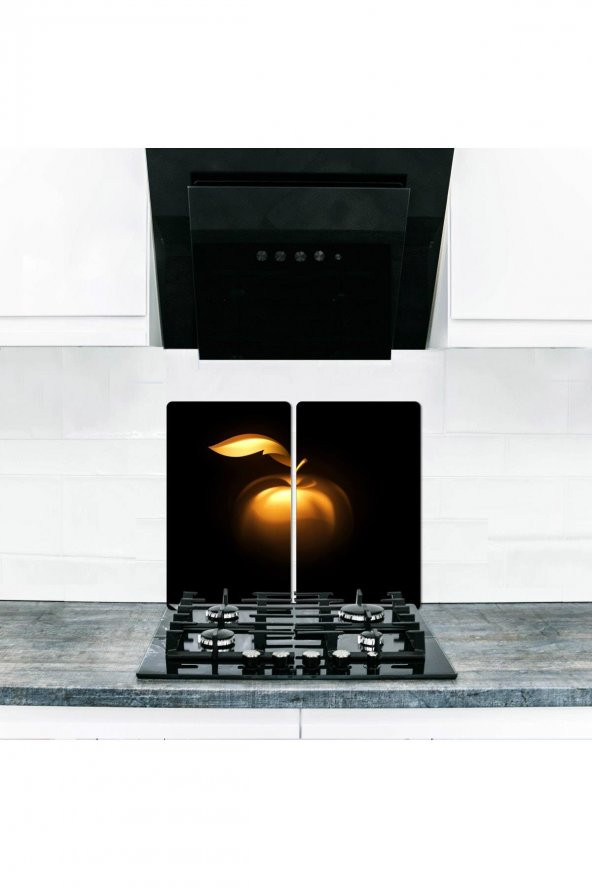 Ocak Arkası Koruyucu ve Kesim Tablası Apple  (60cm x 52cm) 2 Parça, 4lü Ocaklar