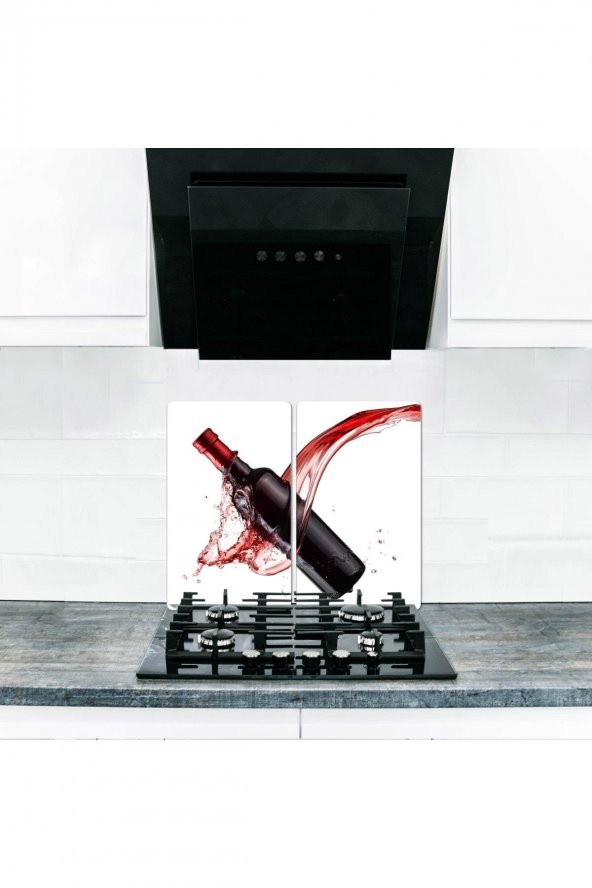Cam Ocak Koruyucu ve Kesim Tablası Kızıl Şarap (60cm x 52cm) 2 Parça, 4lü Ocaklar ürün görseli