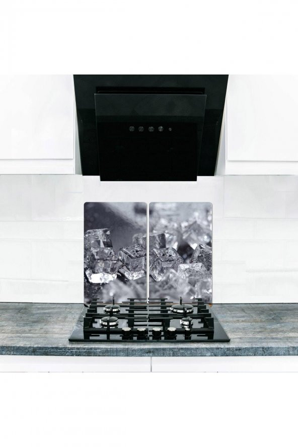 Cam Ocak Koruyucu ve Kesim Tablası Gri Buz (60cm x 52cm) 2 Parça, 4lü Ocaklar ürün görseli