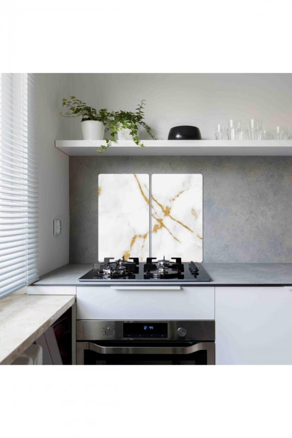 Dekoratif Cam Ocak Koruyucu ve Kesim Tablası Sim 60cm x 52cm 2 Parça, 4lü Ocaklar - Resim 2