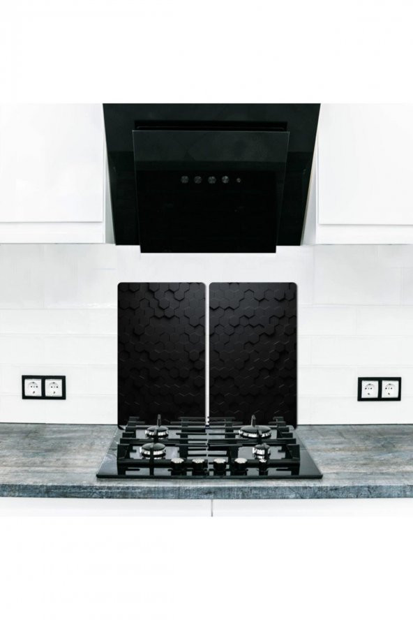 2 li 30x52 cm Siyah Altıgen Desenli Cam Kesim Tablası ve Ocak Koruyucu ürün görseli