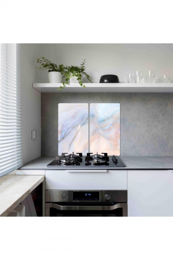 Dekoratif Cam Ocak Koruyucu ve Kesim Tablası Ezgi 60cm x 52cm 2 Parça, 4lü Ocaklar