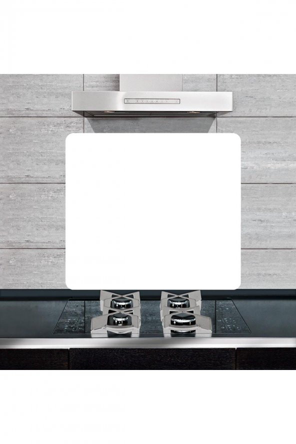 Dekoratif Cam Ocak Arkası Koruyucu ve Kesme Tahtası Düz Beyaz (50cm x 56cm) Tek Parça