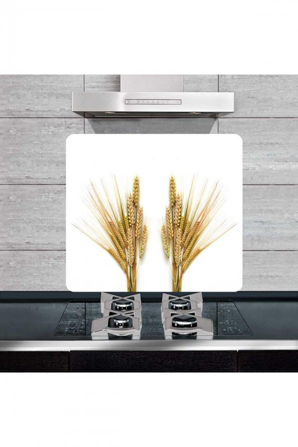 Dekoratif Cam Ocak Arkası Koruyucu ve Kesme Tahtası Başak (50cm x 56cm) Tek Parça ürün görseli