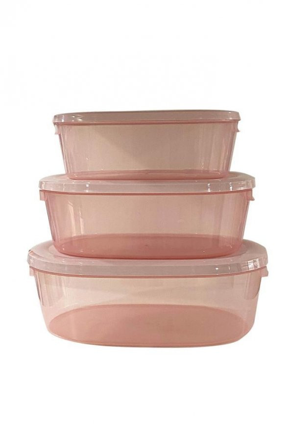 3Lü Oval Erzak Saklama Kabı Pembe - 2