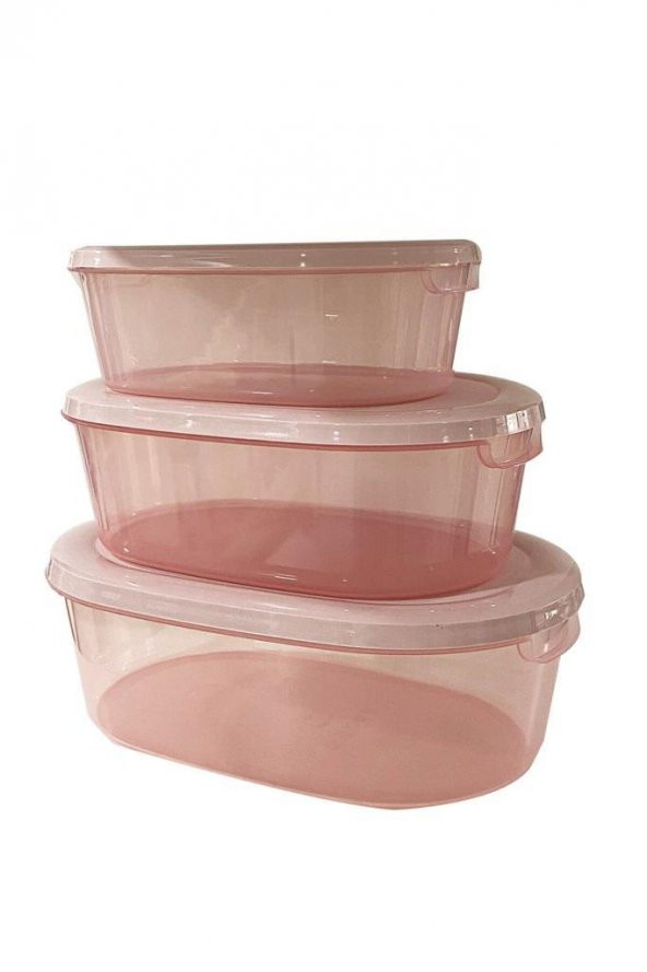 3Lü Oval Erzak Saklama Kabı Pembe - 3