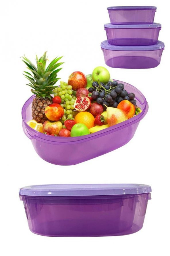 3Lü Oval Erzak Saklama Kabı Mor